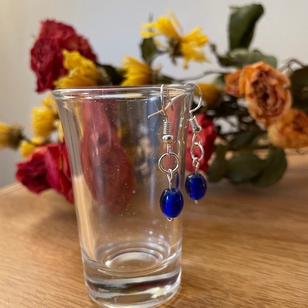 Deep Blue Beaded Earrings